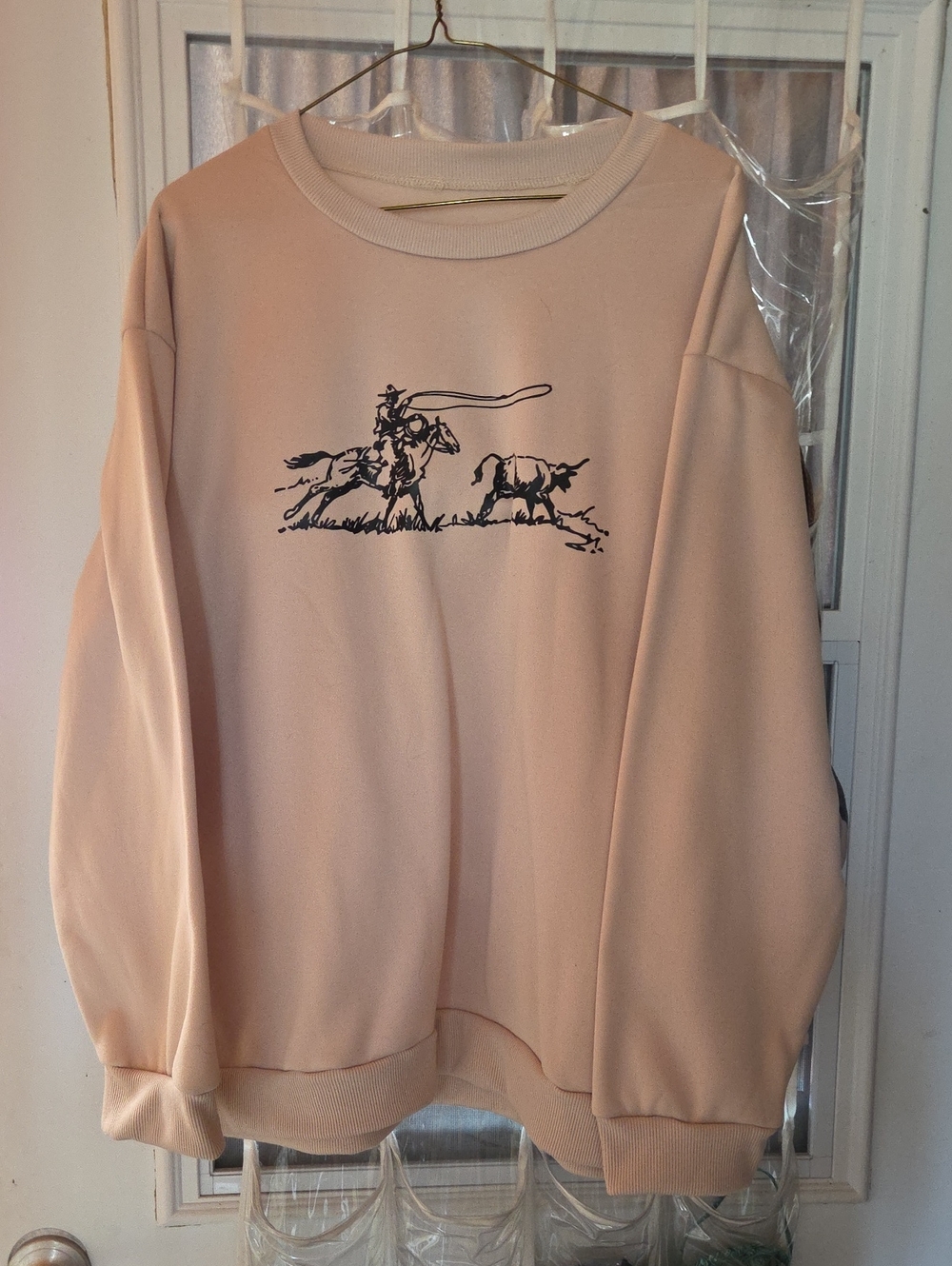 Beige Graphic Rodeo Sweatshirt with Cowboy Print